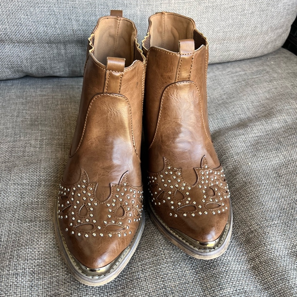 Yoki Leather Studded Ankle Boots